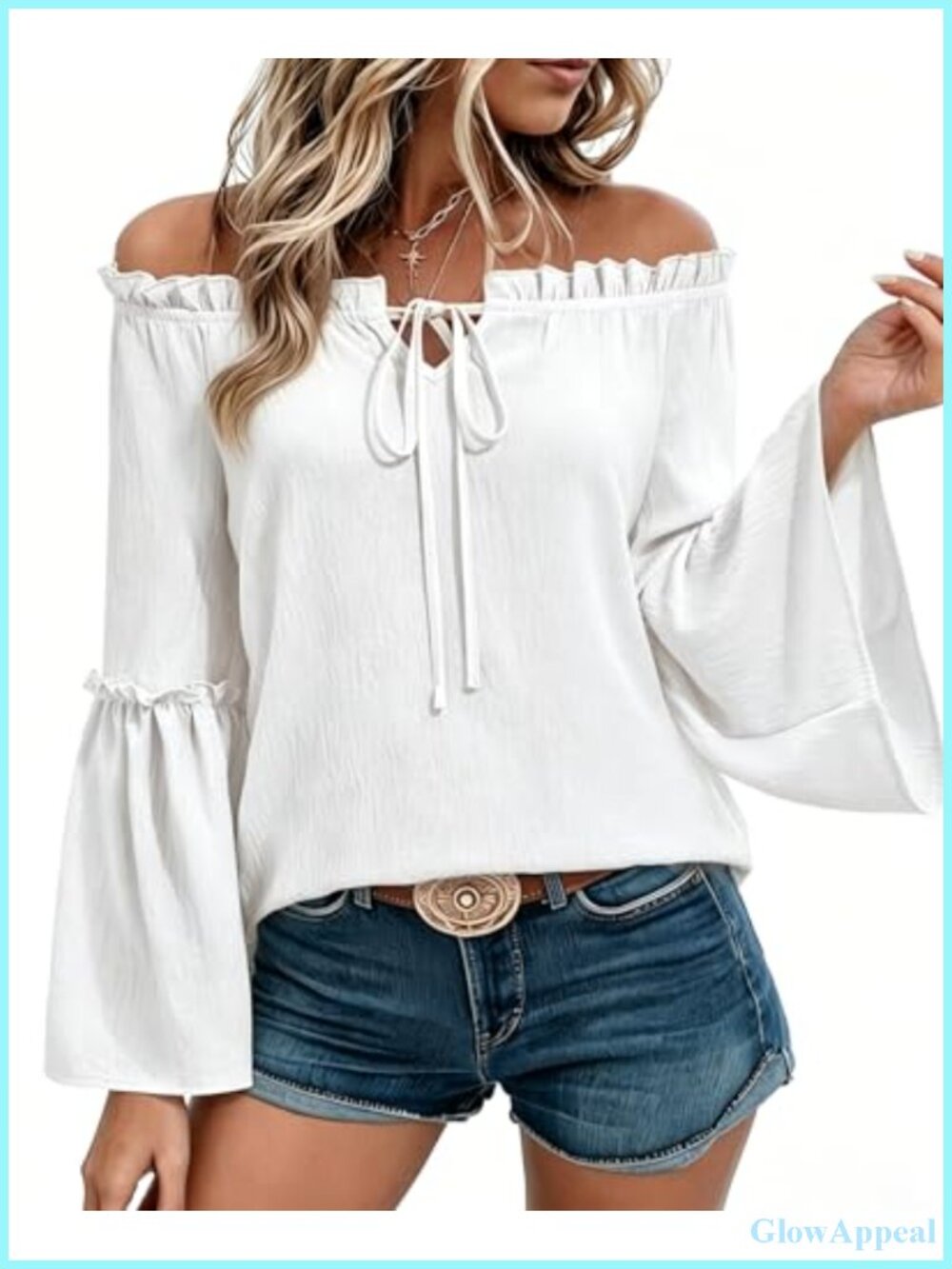 Women's Off The Shoulder Ruffle Bell Sleeve Blouse Flowy Dressy Top